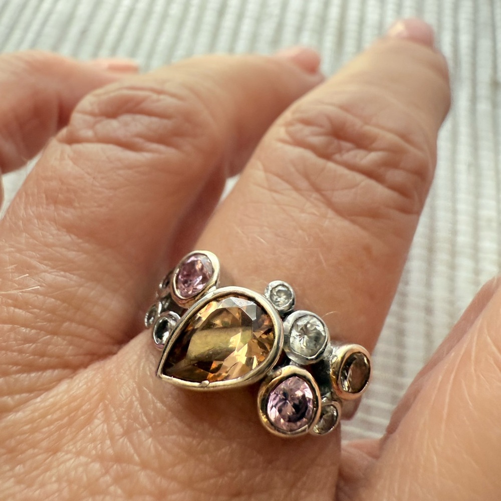 Elegant Sterling Silver Pink and orange bubbly Ring